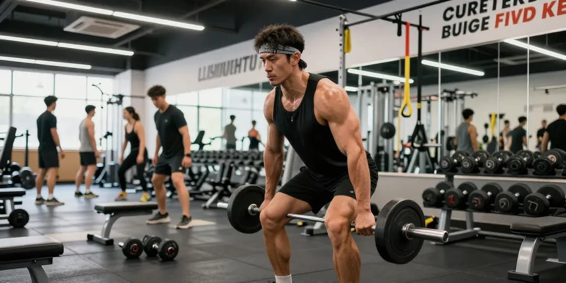 Prime Pharma Steroïden Winkel met een bodybuilder die hard traint in een moderne gym.