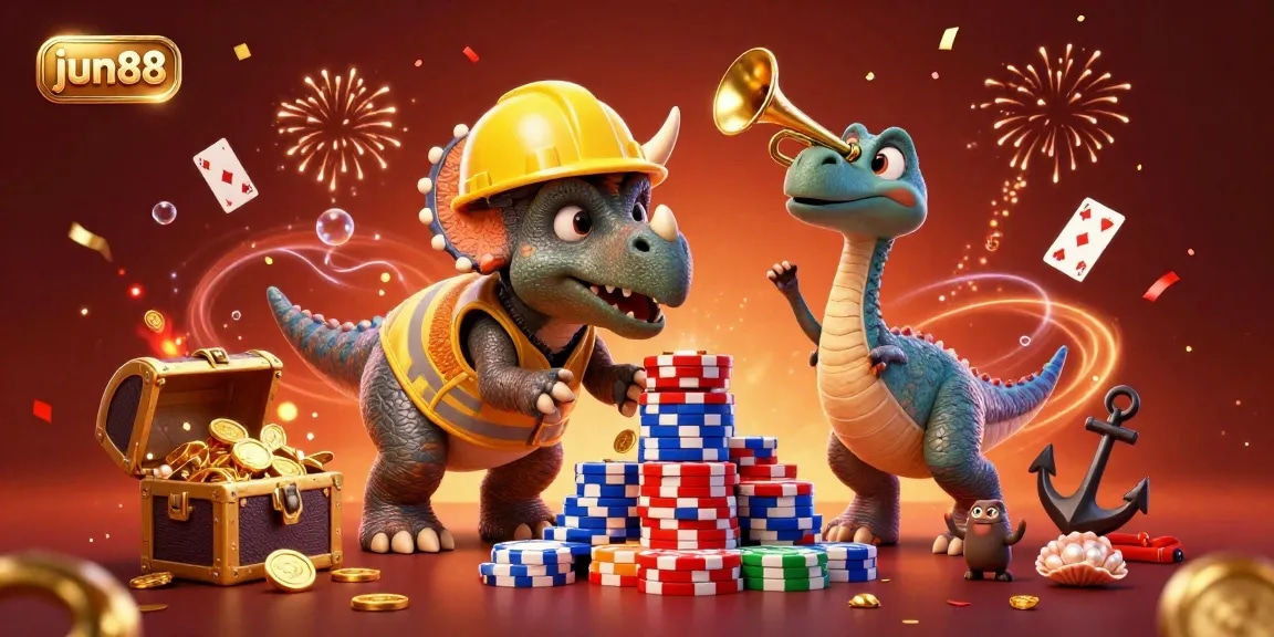 Experience winning moments at jun88 with exciting casino-themed celebrations and vibrant characters.