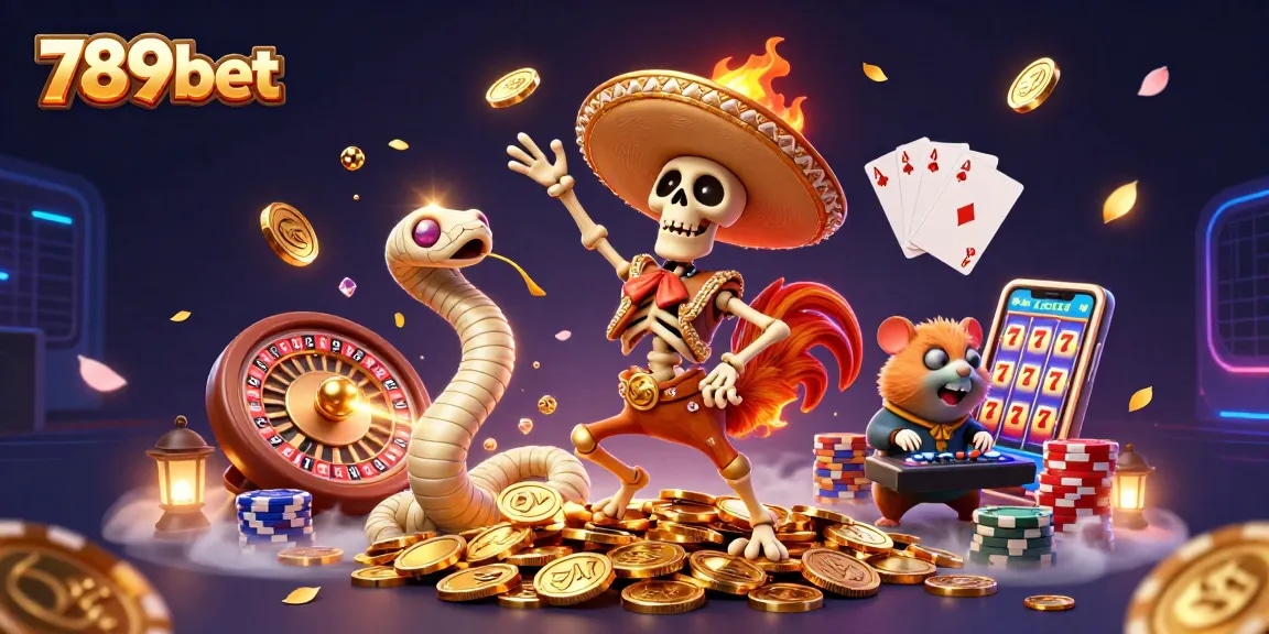 Experience the thrill of 789bet with vibrant casino action featuring a mariachi rooster and lively game elements.