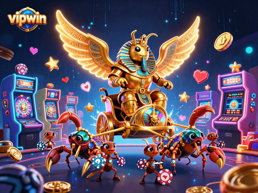 Experience thrilling bets at vipwin with vibrant gaming elements and dynamic characters in a lively casino atmosphere.