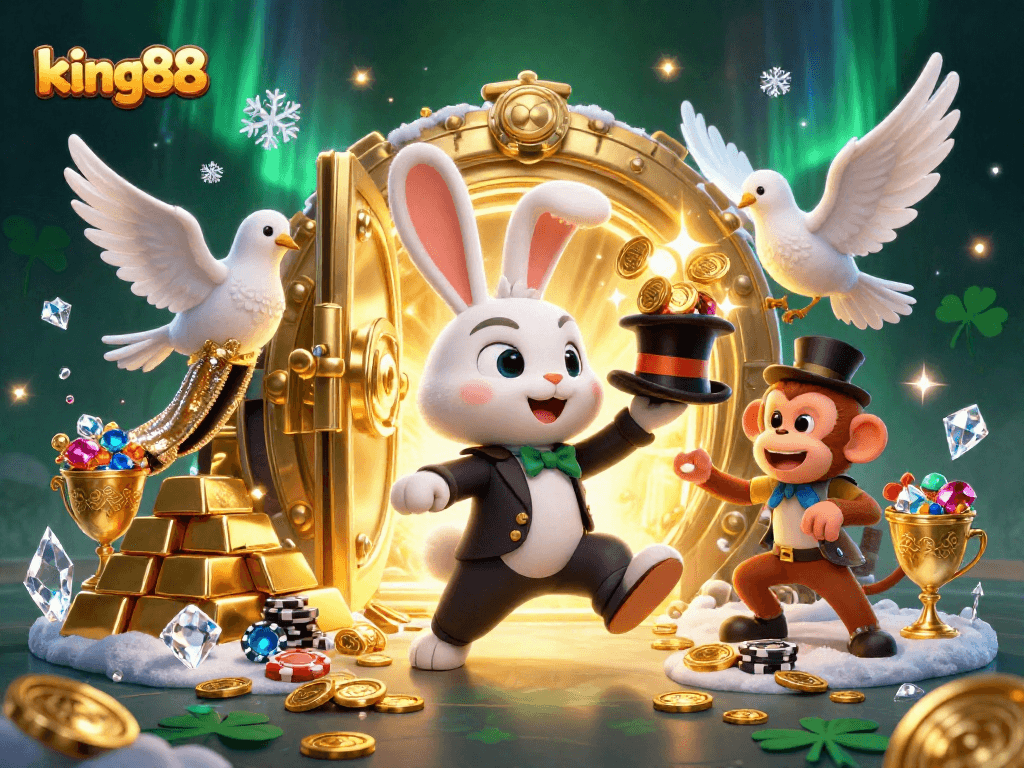 Engage with king88's thrilling gaming environment embodying excitement with vibrant characters and rich visuals.