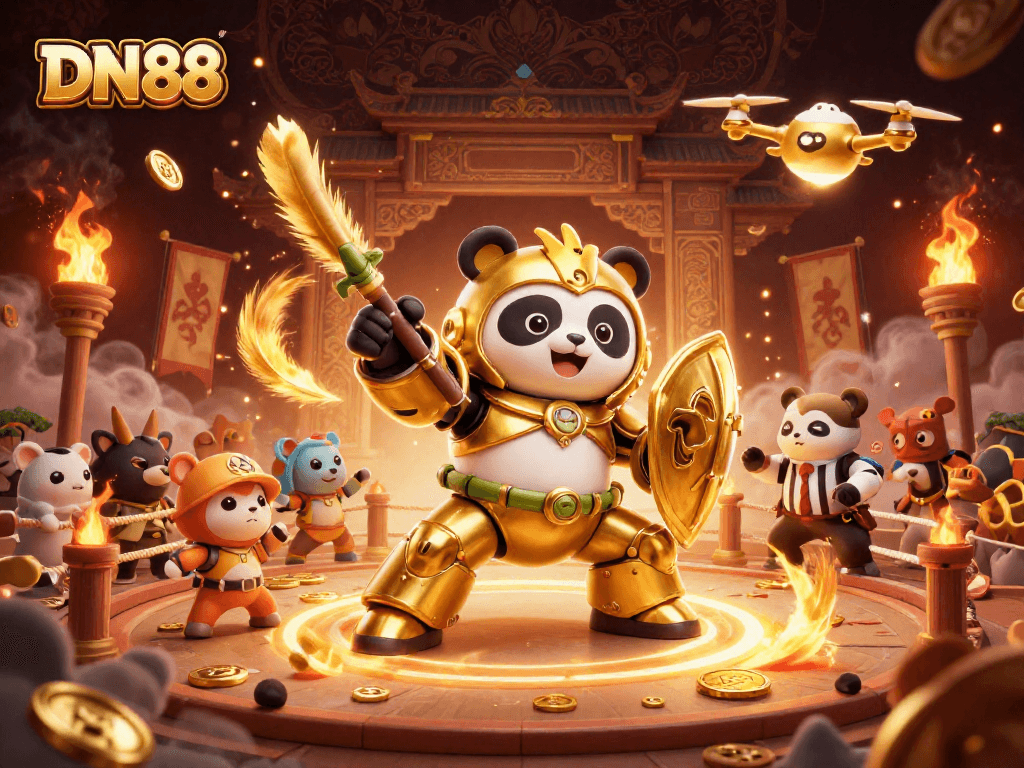 Experience excitement at DN88 as the golden panda leads in a vibrant casino arena.