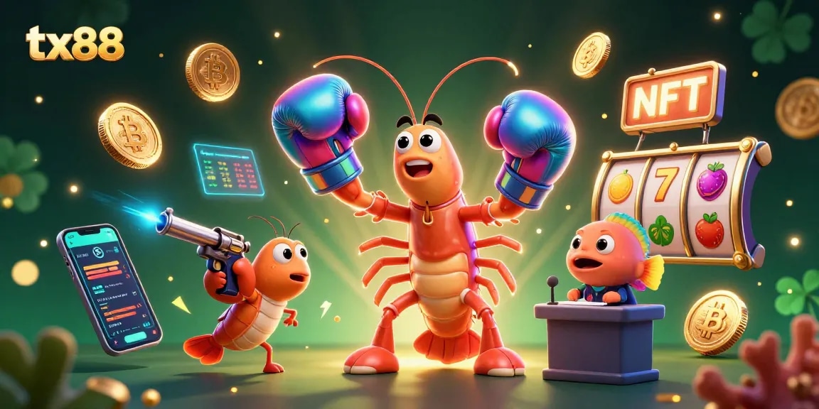 Engage with tx88's thrilling casino action featuring a boxing mantis shrimp and crypto elements.