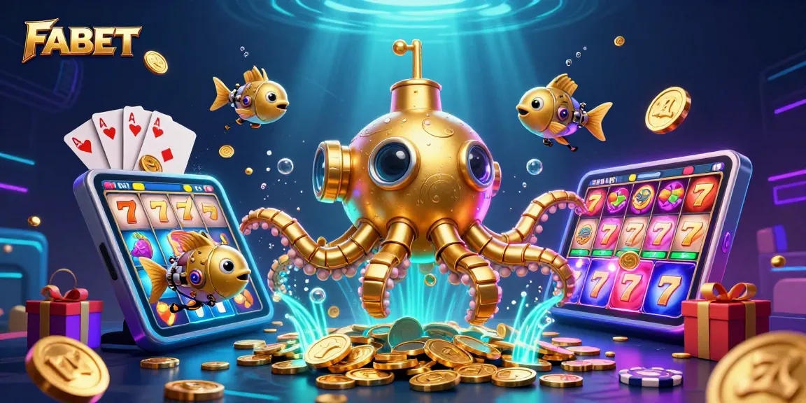Experience FABET's thrilling underwater casino adventure with a giant kraken and slot games.