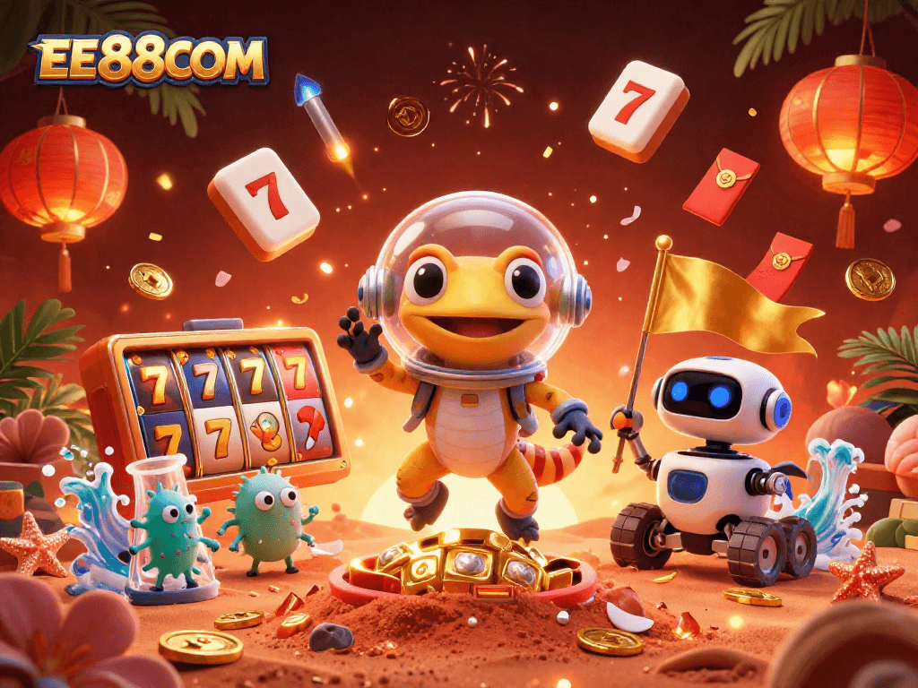 Engage with EE88COM's vibrant Mars casino scene featuring lively slots and characters.