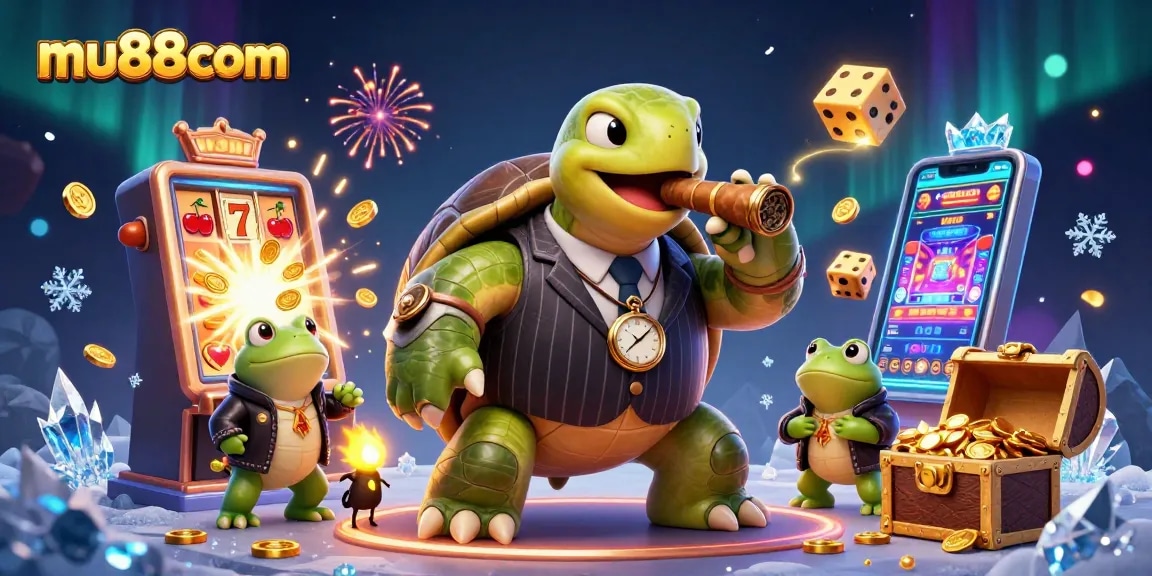 Experience a thrilling mu88com casino scene with a snapping turtle mobster and dynamic game elements.