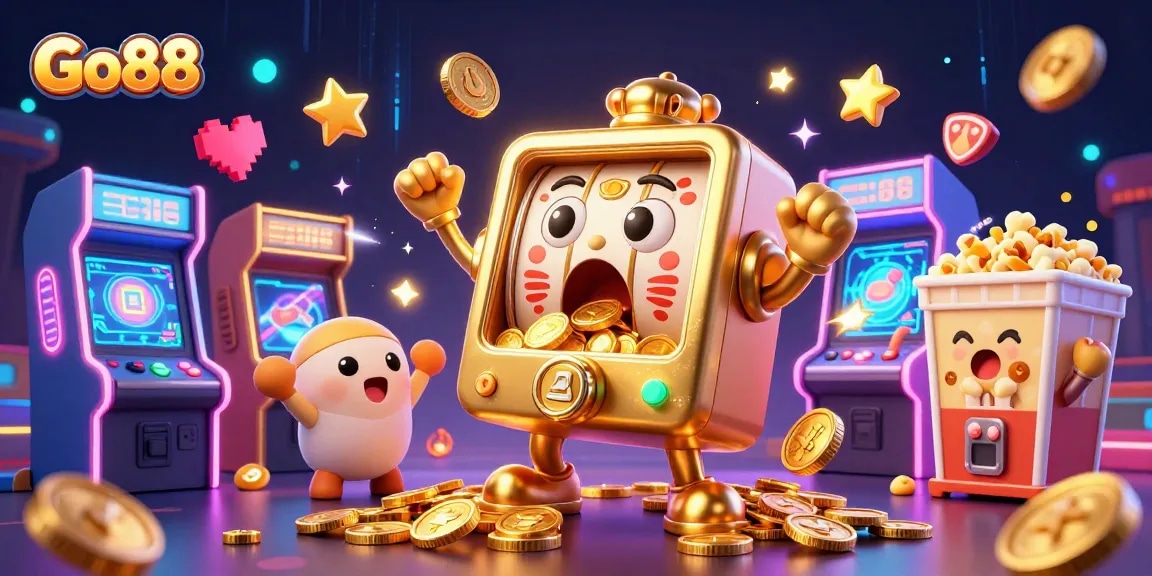 Experience thrilling wins at Go88 with our vibrant 3D casino game scene featuring exciting slot machines.