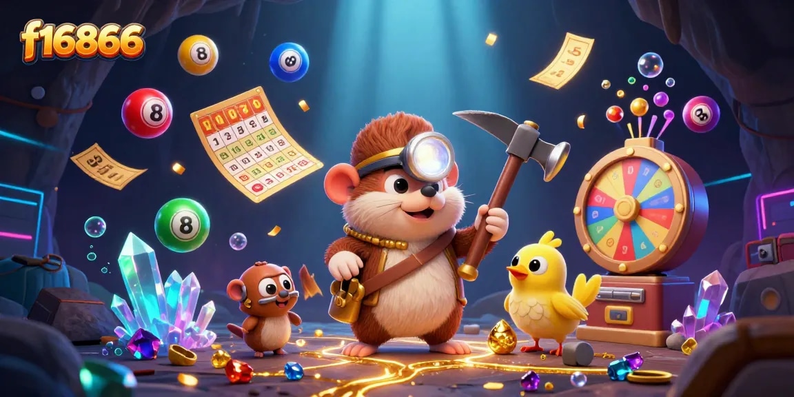 Engage with f16866's dynamic lottery-themed scene featuring vibrant elements in a stunning 3D illustration.