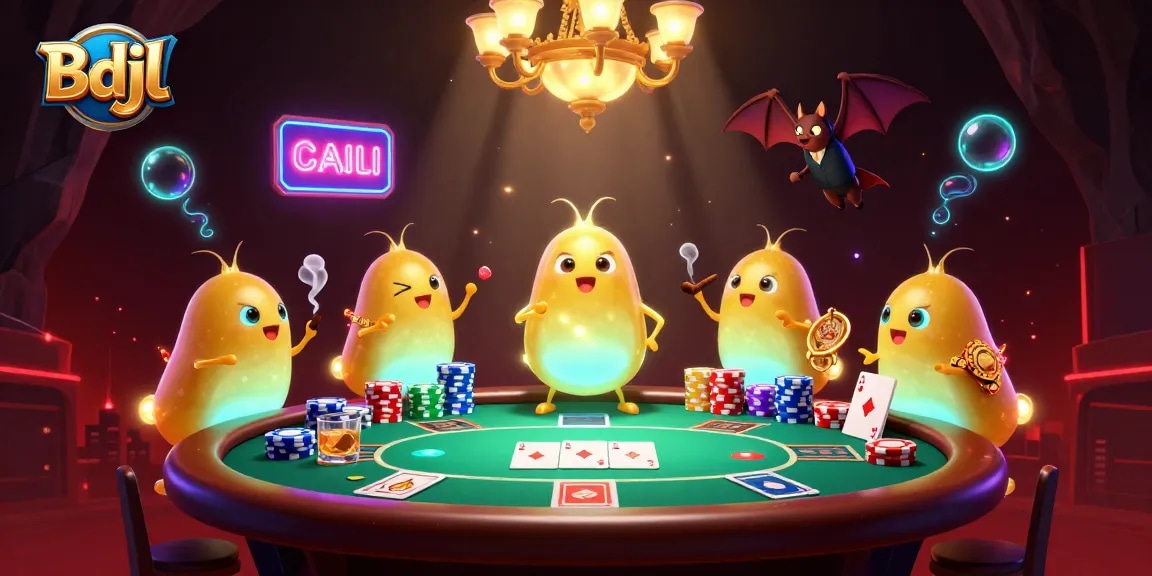 Experience exciting gaming at Bdjl's vibrant casino cave with colorful glowworms and poker tables.
