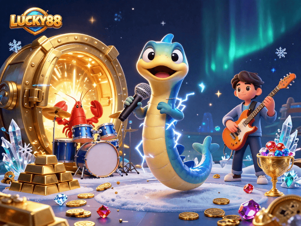 LUCKY88 features an electric eel DJ with a lobster drummer and seahorse guitarist in an underwater casino.