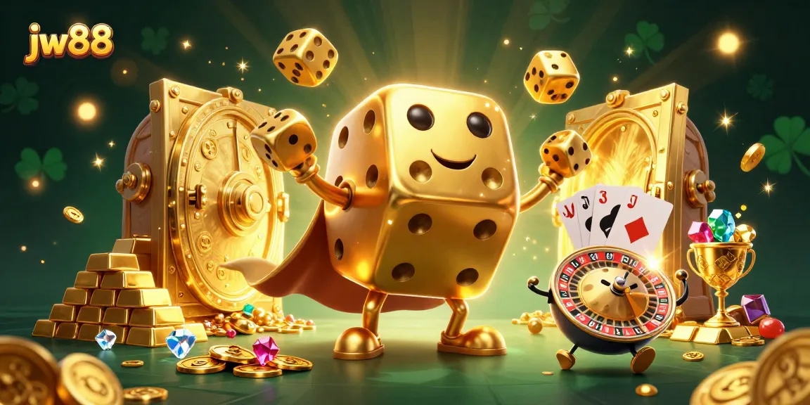 Experience thrilling betting at jw88 with dynamic gaming characters and a treasure-filled scene.