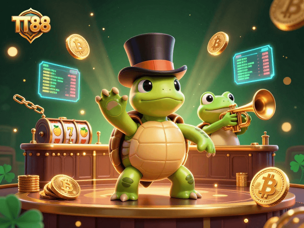 Spin winning slots with TT88 featuring live casino characters and dynamic crypto elements.