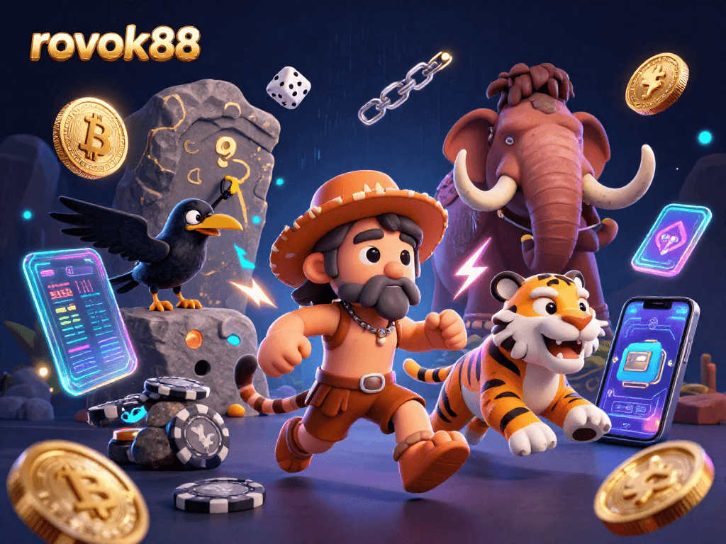 Experience the thrill of rokok88 remote control gaming with vibrant 3D visuals of prehistoric casino action.