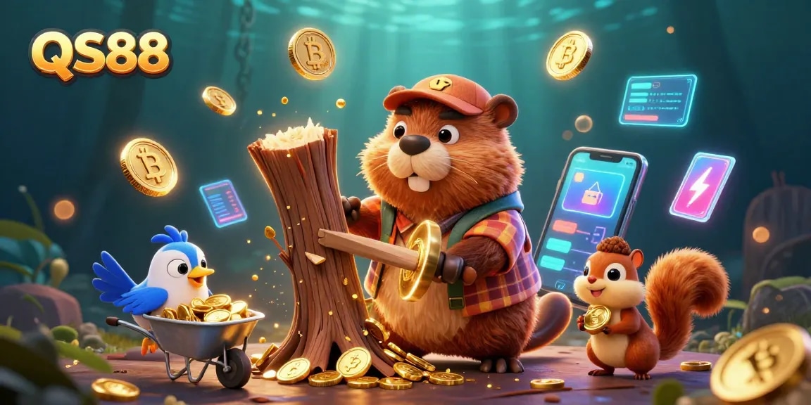 Join the fun at QS88 with a lively scene of coin rains and characters celebrating wins!