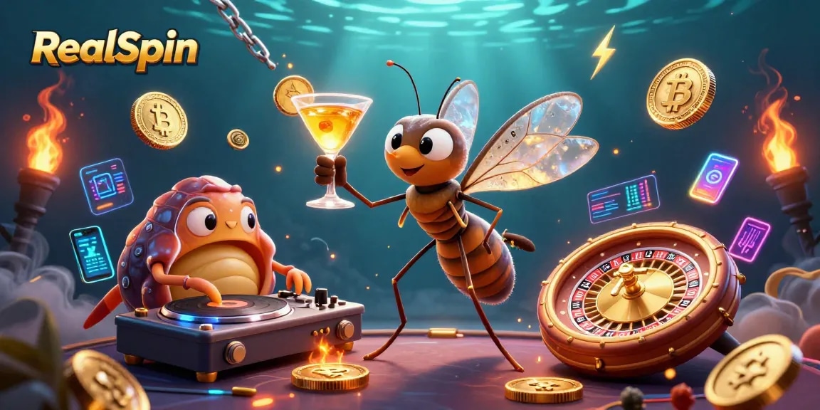 Speel met RealSpin en ontdek de dynamische wereld van casino met onze 3D-illustratie vol goud en crypto-elementen.