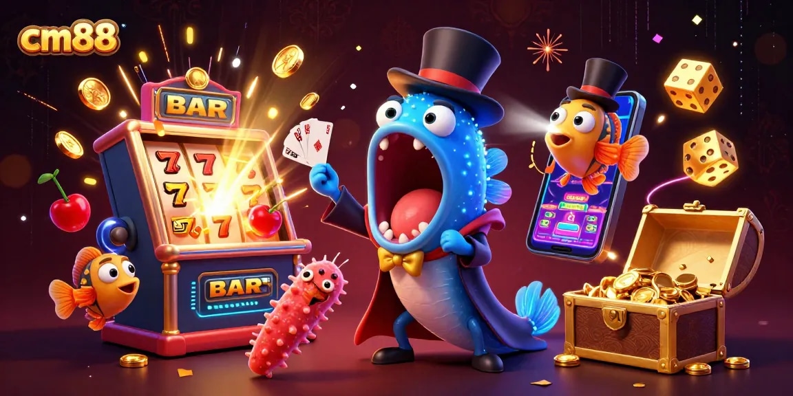 Engage with cm88's thrilling gaming experience through a vibrant, magical underwater casino scene.
