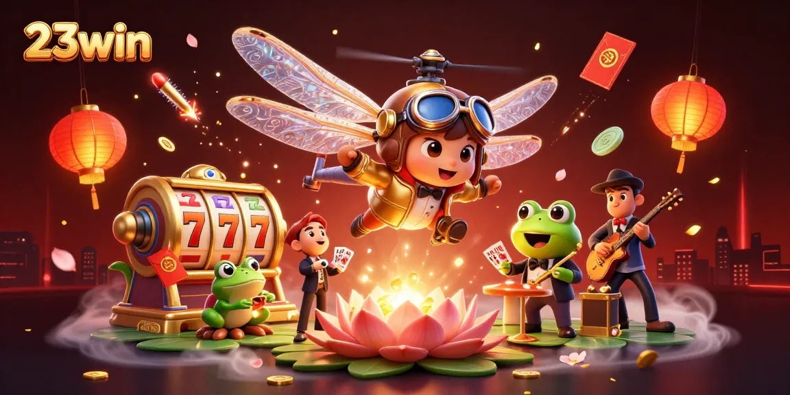 Experience the thrill of 23win with a vibrant 3D casino scene showcasing excitement and entertainment.