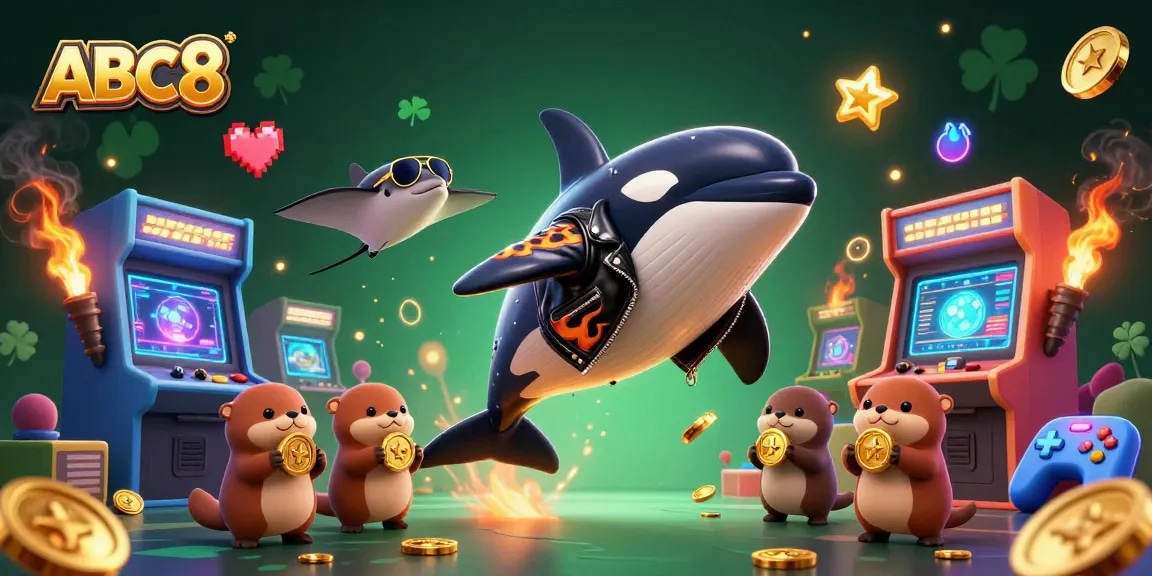 ABC8 engages players with thrilling 3D casino fun featuring orcas and sea otters in a vibrant scene.