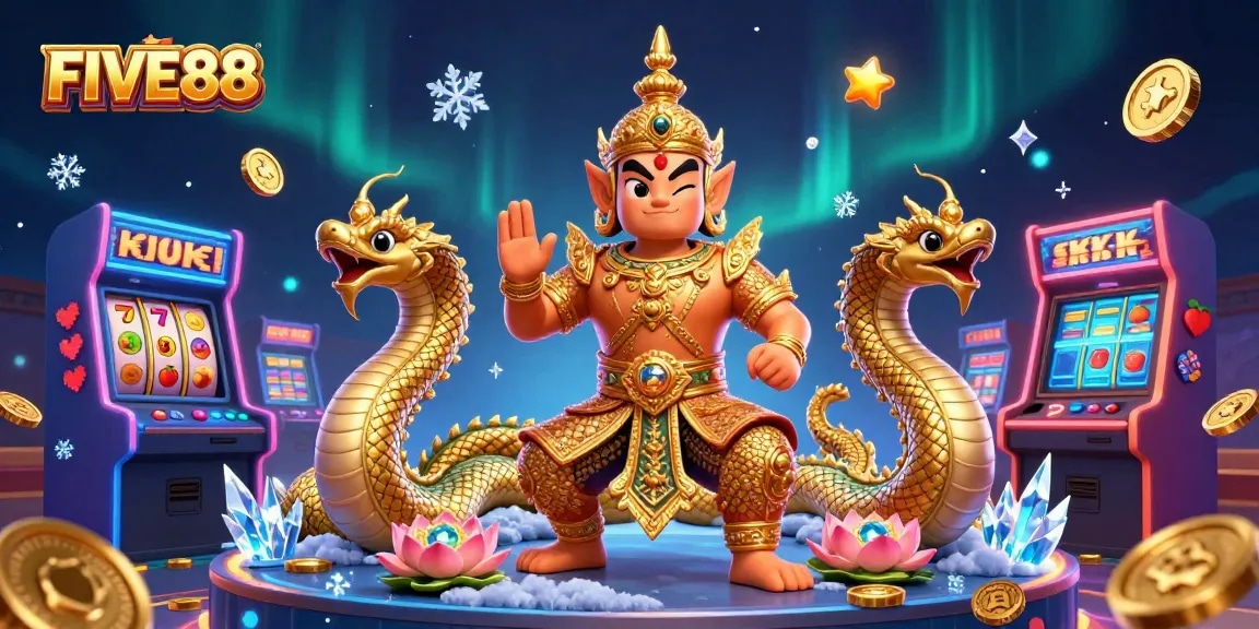 Experience FIVE88's vibrant slot gaming world with vivid characters and classic casino elements!