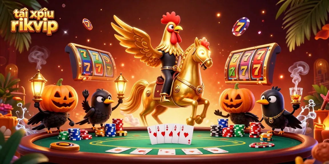 Play the exciting tài xỉu rikvip game at a lively casino with vibrant characters and dynamic gaming elements.