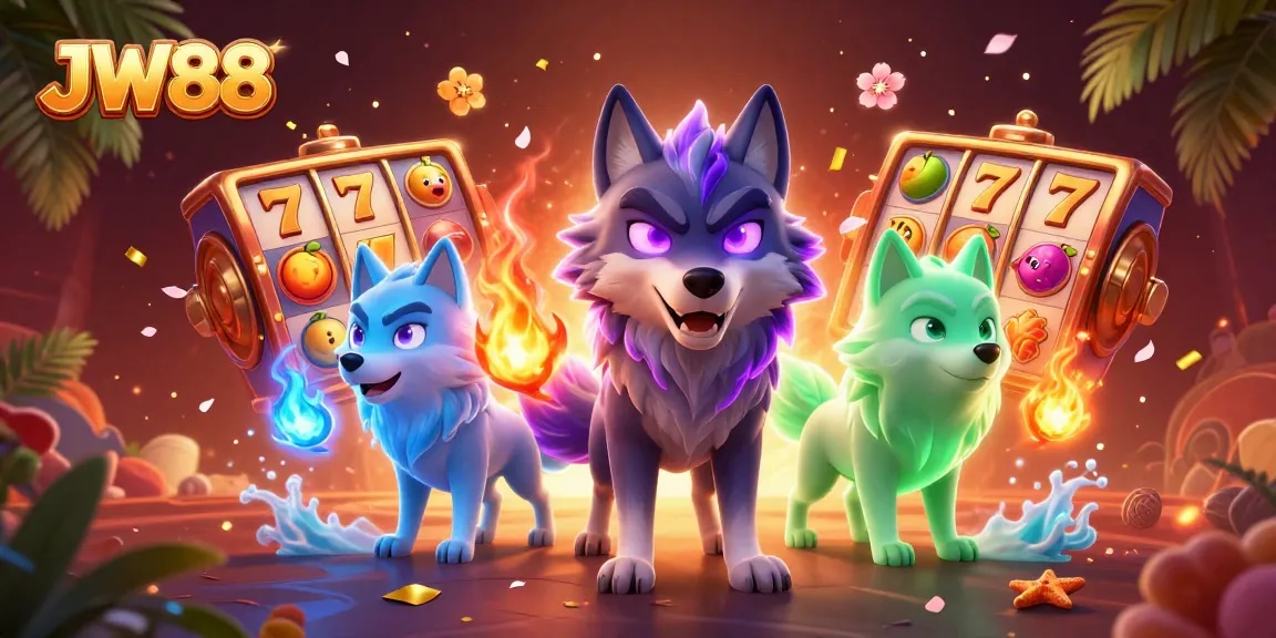 Experience the thrill of winning at JW88 with dynamic slot reels and vibrant gaming elements.