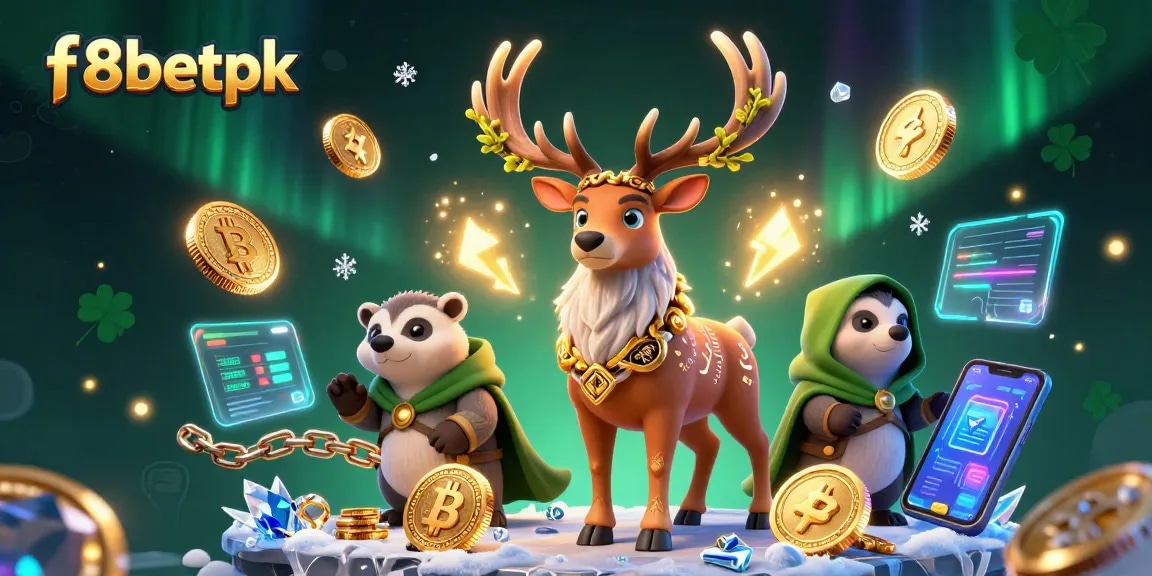 Experience f8betpk's enchanted casino world with vibrant characters and crypto elements.