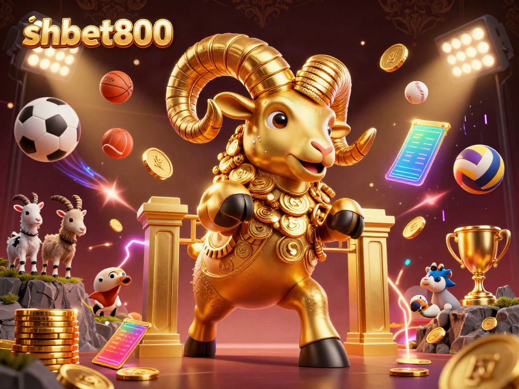 Experience thrilling action at shbet800 with an engaging golden ram charging through a dynamic casino scene.