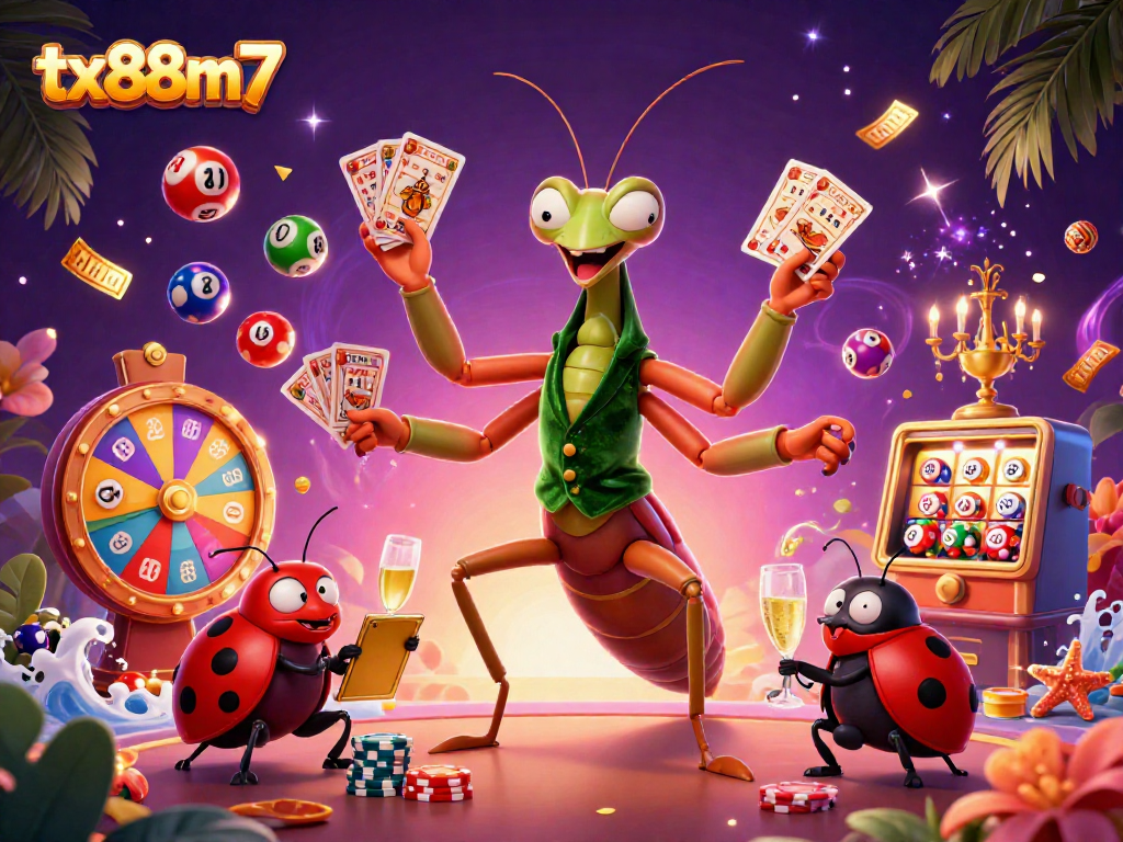 Engage in lively gambling with tx88m7's vibrant casino scene featuring dynamic game elements and colorful characters.