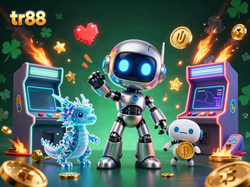 Experience exhilarating gaming at tr88 with a vibrant 3D illustration featuring a cyberpunk robot and gaming elements.
