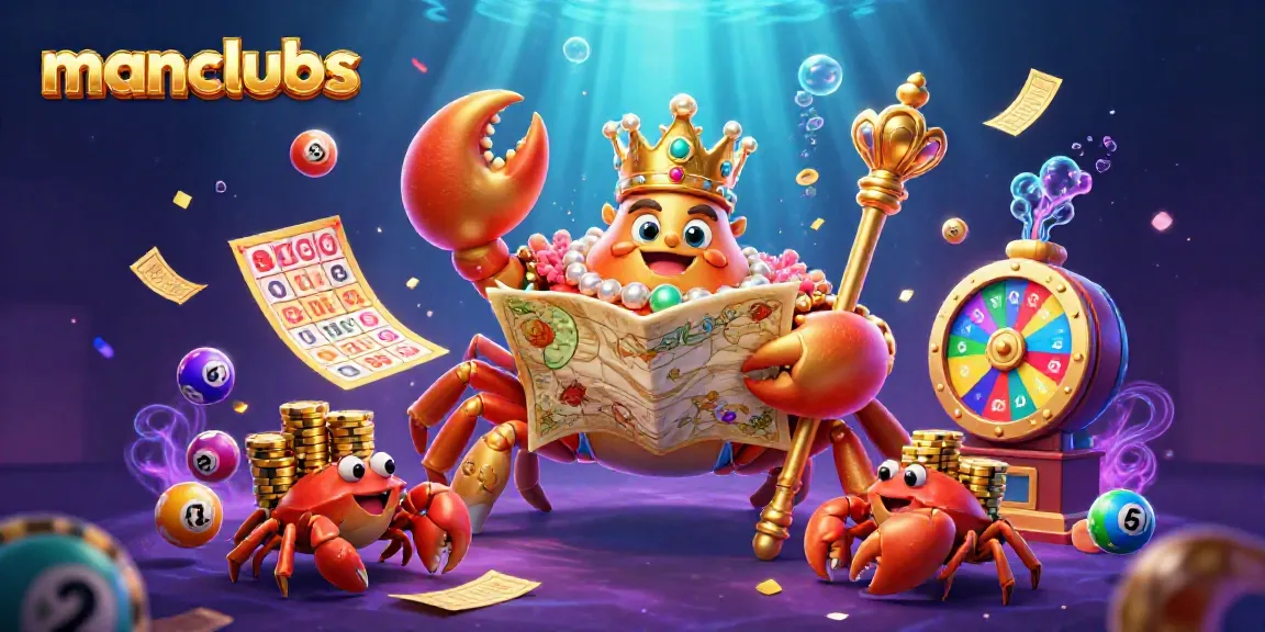 Engage with manclubs in this vibrant 3D scene depicting a crab emperor and dynamic casino elements.
