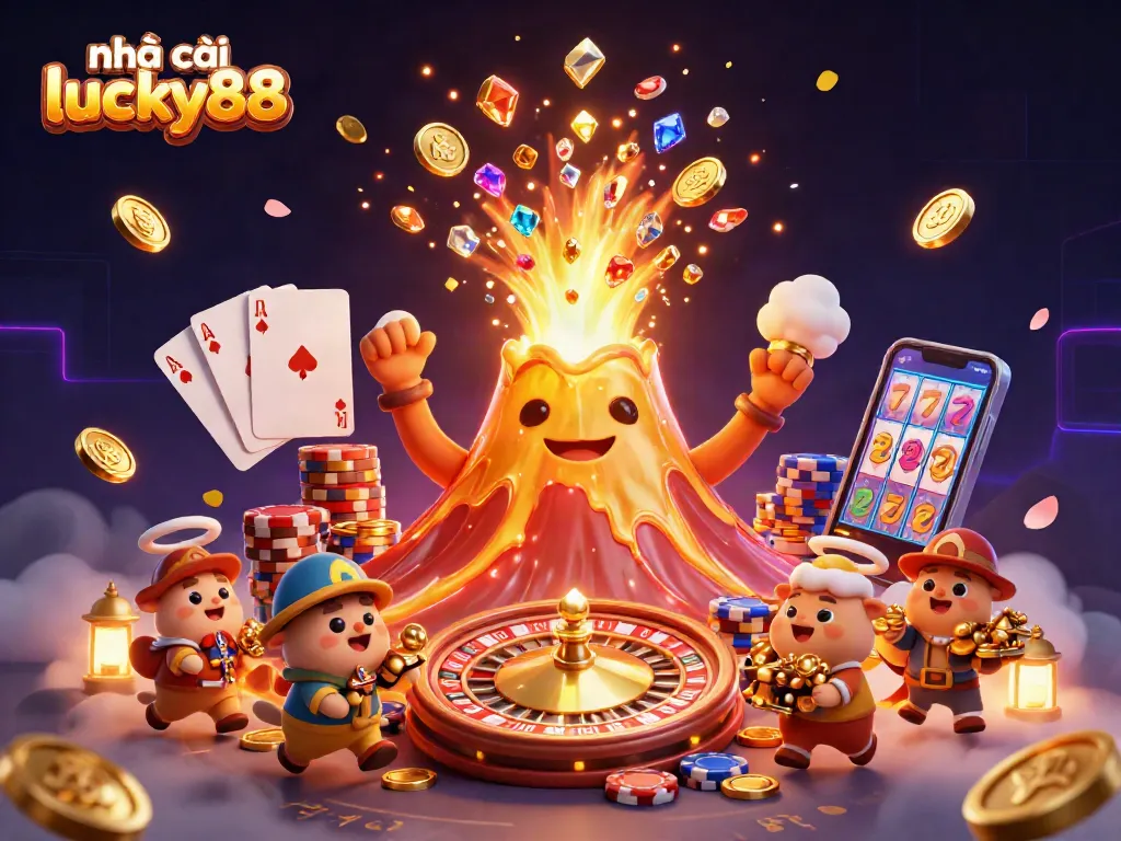 Engage in thrilling action at nhà cái lucky88, featuring a vibrant 3D illustration of winning gambling excitement.