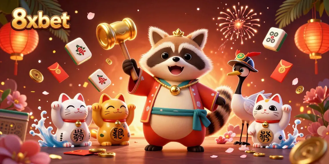 Experience luck and excitement with 8xbet as cheerful characters celebrate in a vibrant casino scene.