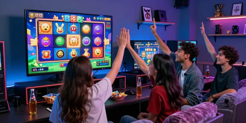 Pemain bersenang-senang dengan slot88 sambil merayakan kemenangan jackpot dalam suasana gaming yang dinamis.