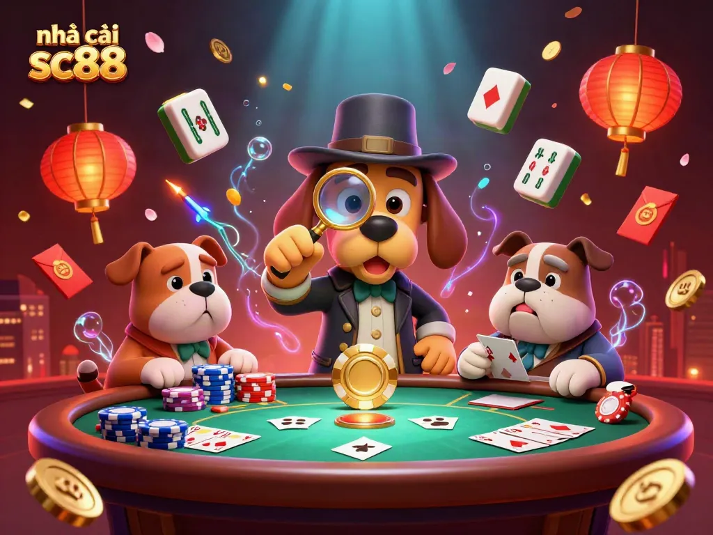 Engage with the vibrant nha cai sc88 scene featuring a detective and his bulldog uncovering casino treasures.