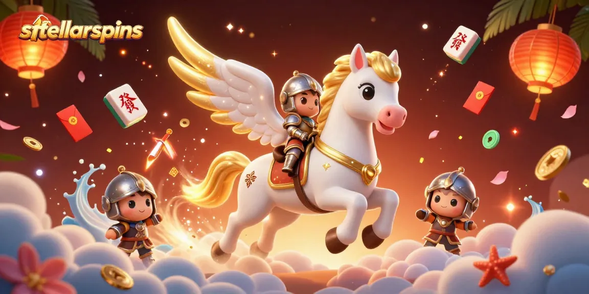 Experience thrilling baccarat action with stellarspins; a knight and a celestial horse in a vibrant casino
