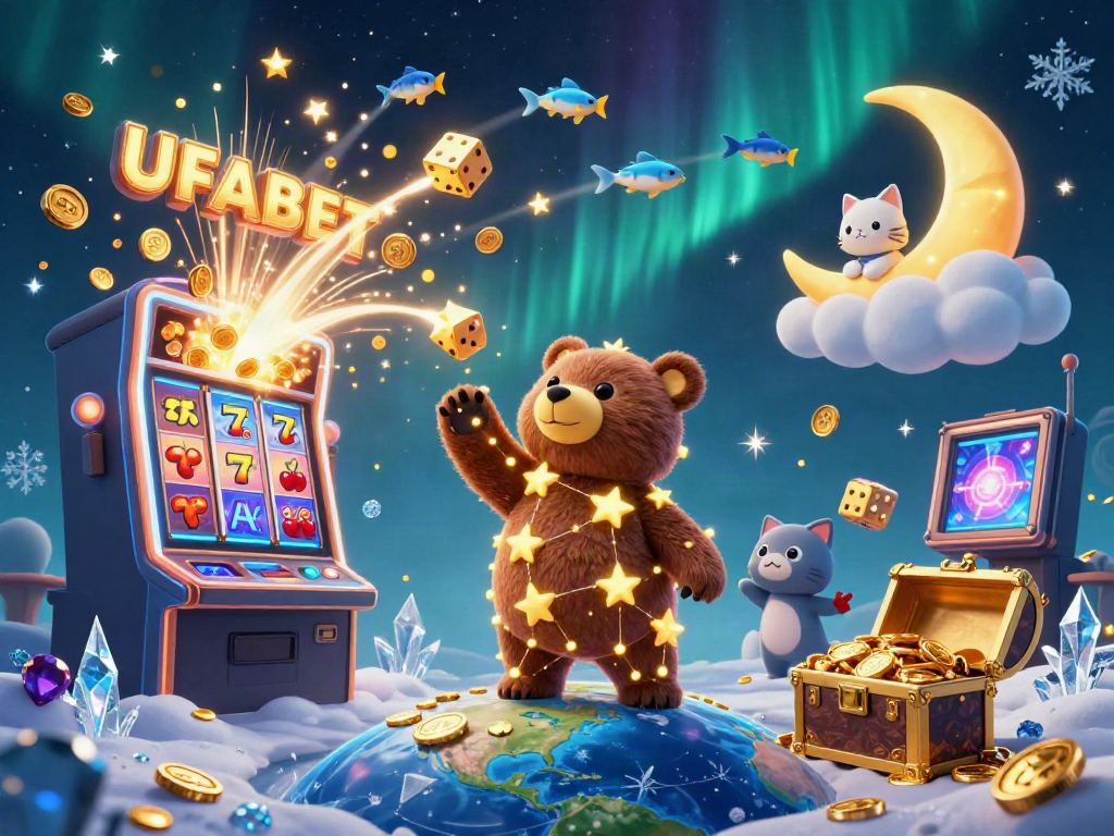 Experience UFABET's thrilling world of online gaming with a dazzling casino illustration showcasing vibrant slots action.