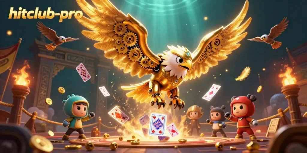 Experience thrilling gaming with hitclub-pro, featuring a dynamic cybernetic eagle surrounded by exciting casino elements.