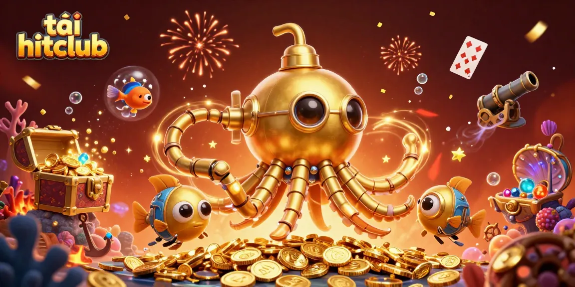 Join the action with tải hitclub, featuring a golden kraken submarine in a treasure-filled casino world.
