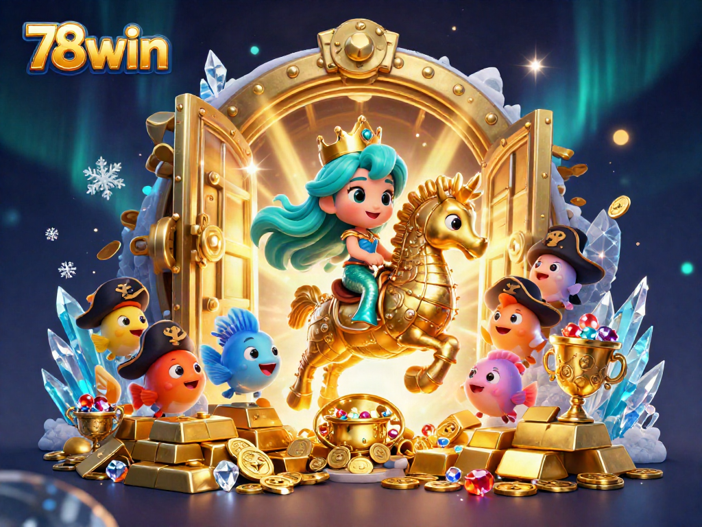 Experience the excitement of 78win with our colorful underwater casino scene featuring a mermaid and treasure.