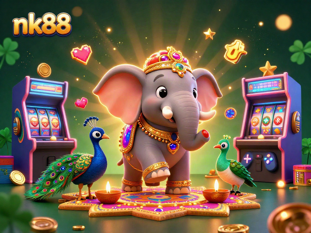 Experience vibrant gaming with nk88's Diwali-themed illustration featuring colorful casino elements.