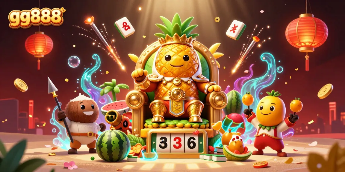 Engage with exciting casino slots at gg888, where the golden pineapple king reigns supreme in a vibrant beach setting.