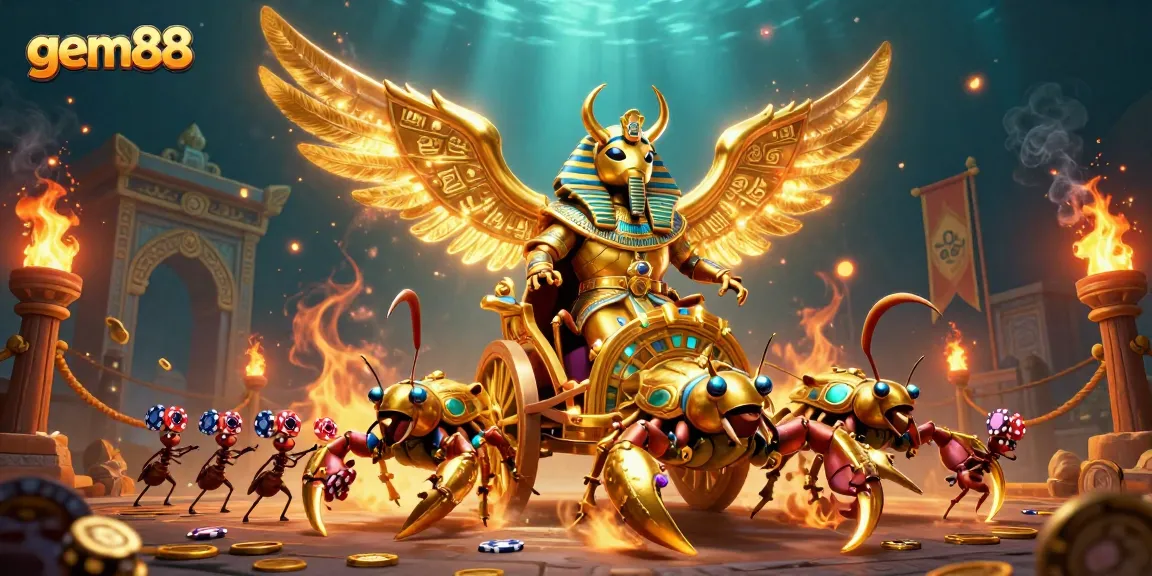 Experience the thrill at gem88 with a vibrant online casino scene showcasing rich elements and exciting characters.