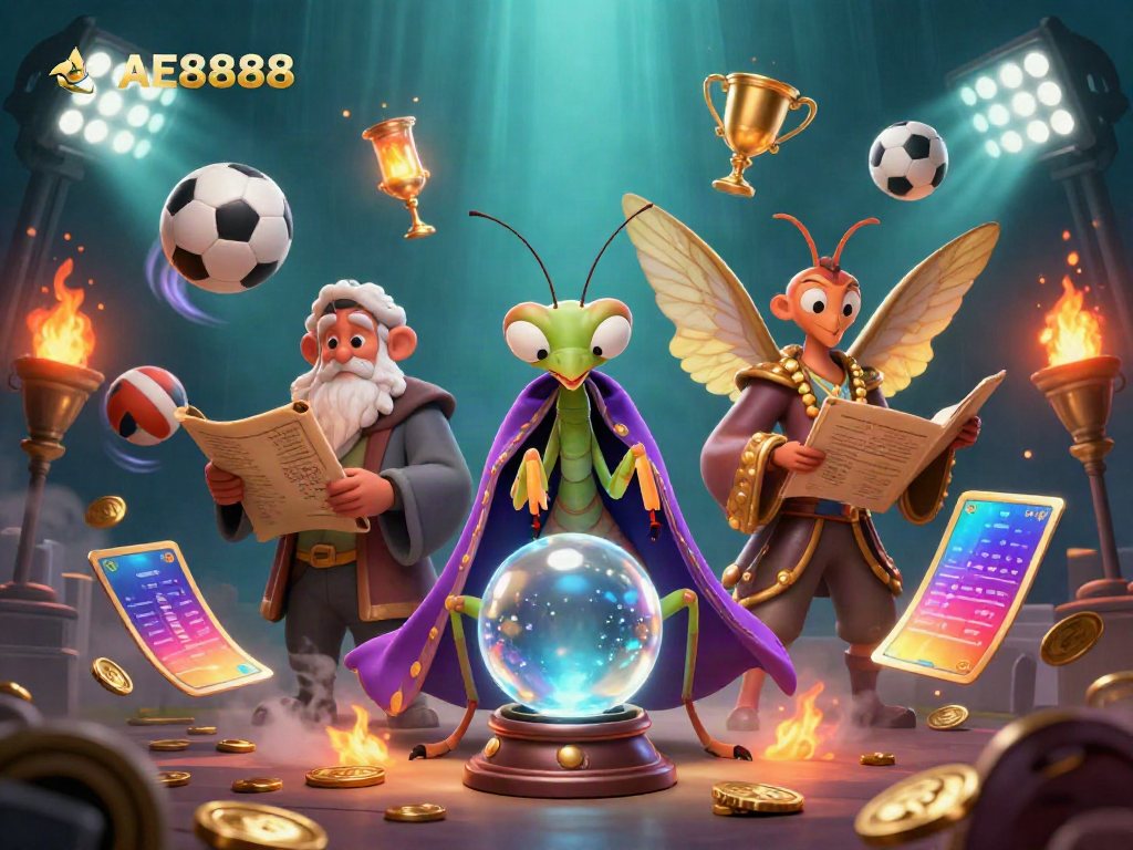 Engage with AE8888's vibrant gambling universe featuring a dynamic fortune teller and mystical elements.