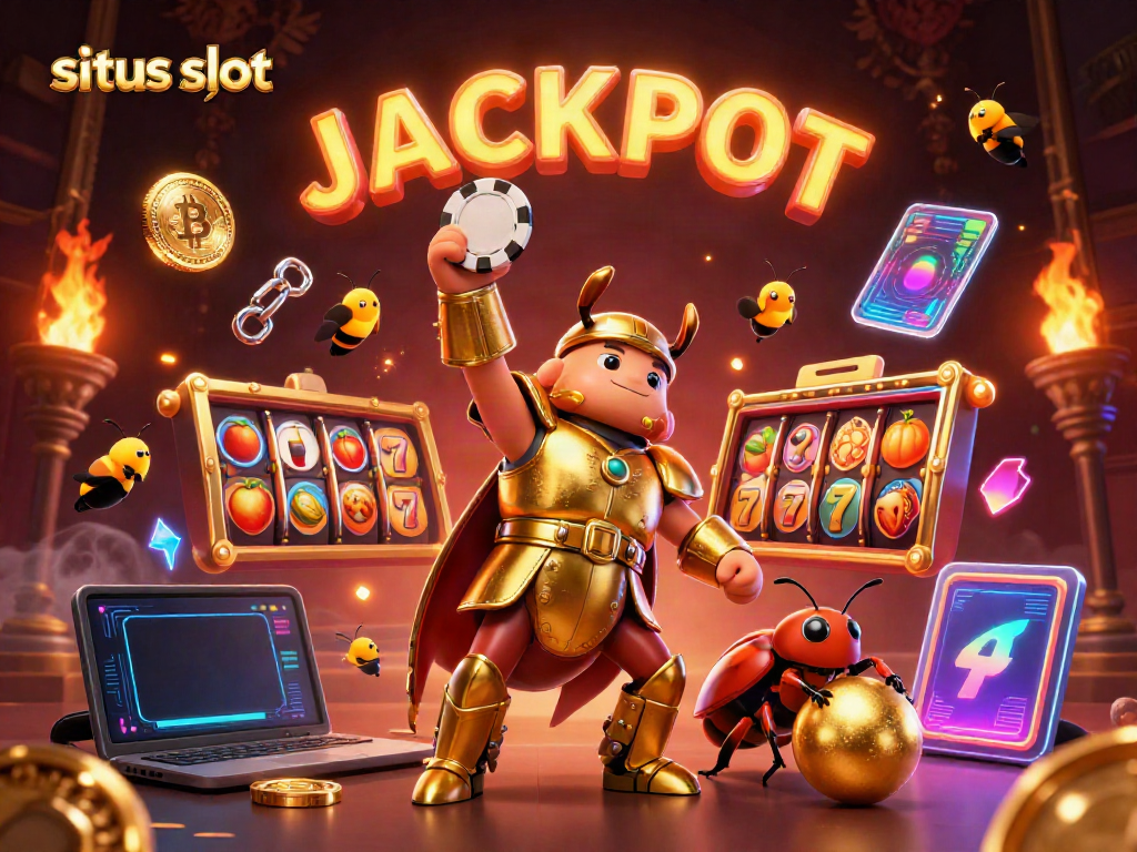 Experience exhilarating situs slot action with a victorious beetle hero and vibrant casino elements!