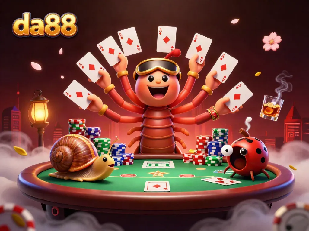 Experience thrilling action at da88 with colorful poker camaraderie in a vibrant 3D casino scene.