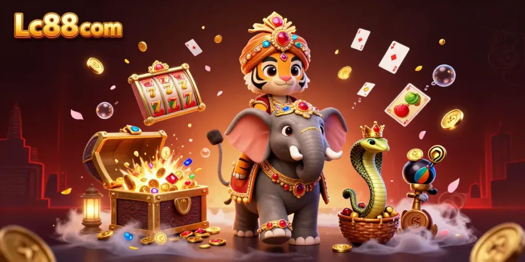 Experience winning moments at Lc88 com with our colorful casino adventure scene featuring luck and excitement.