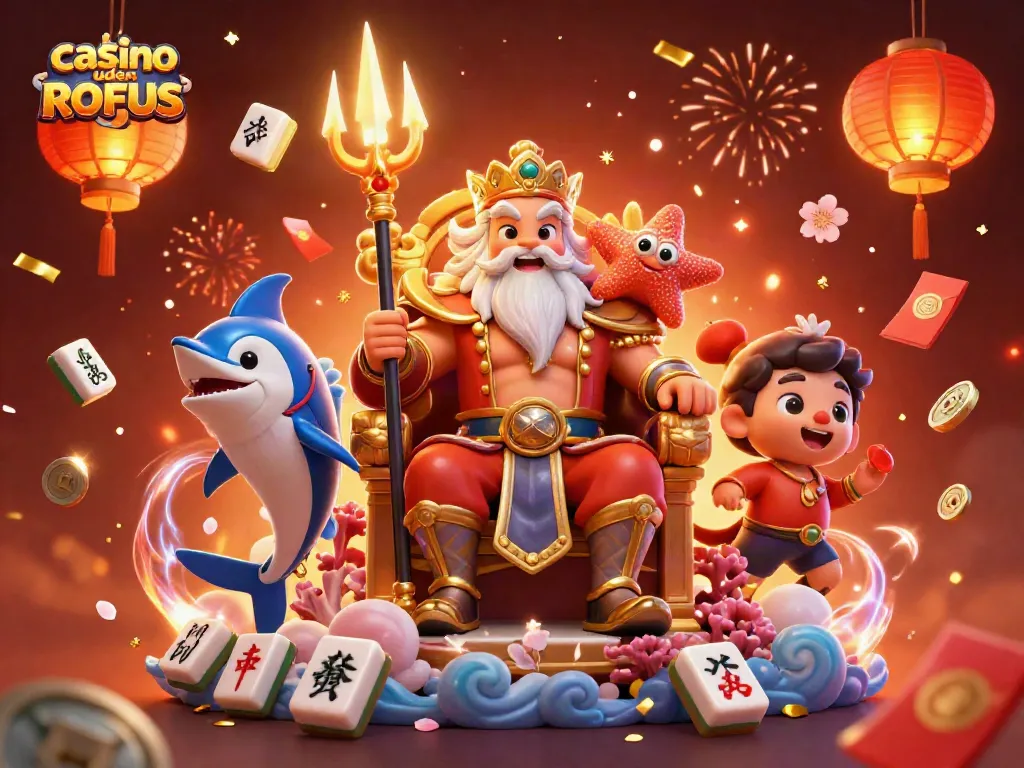 Experience thrilling gameplay at casino uden ROFUS with Neptune and friends celebrating wins and jackpots.