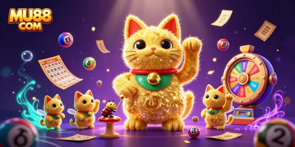 Experience the magic of MU88 COM with a vibrant lucky cat casino illustration, symbolizing excitement in gaming.
