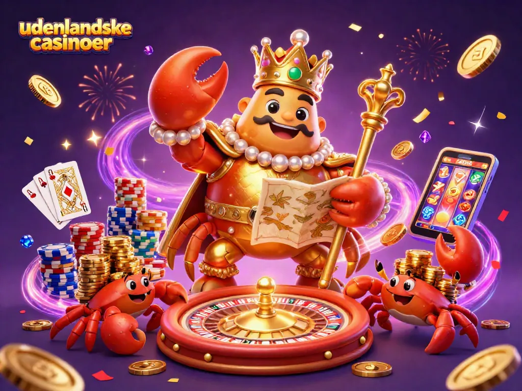 Experience the thrill of udenlandske casinoer with a golden crab emperor amidst dazzling game elements.