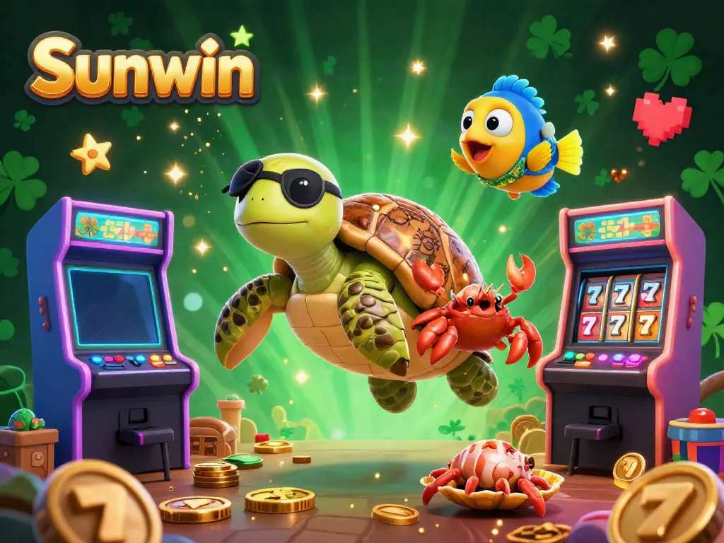Experience thrilling gaming action with Sunwin's vibrant 3D illustration of casino adventures featuring colorful arcade elements.